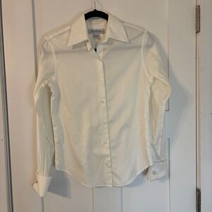 Brooks Brothers White Herringbone No-Iron Cotton French Cuff Top 0 Quiet Luxury